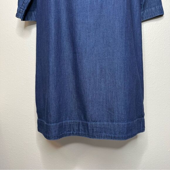 Talbots Square Neck Denim Shift Dress Blue Cotton Chambray 3/4 Sleeve Women 8 - Picture 6 of 13